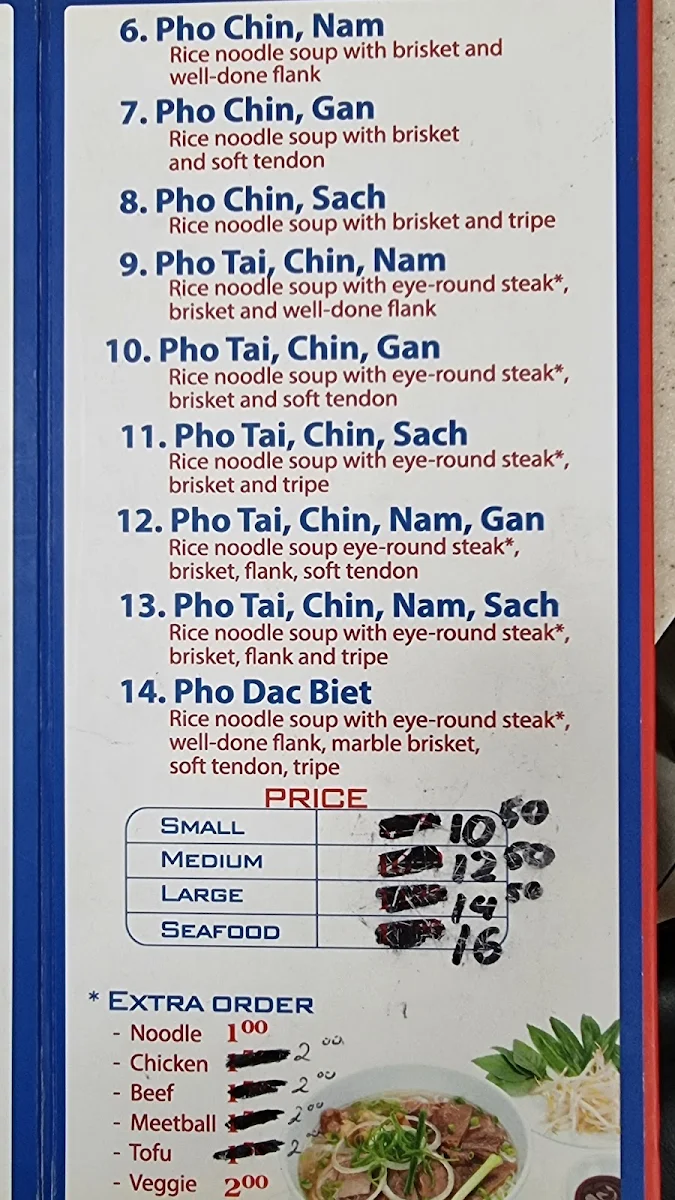 Menu, Pho Van