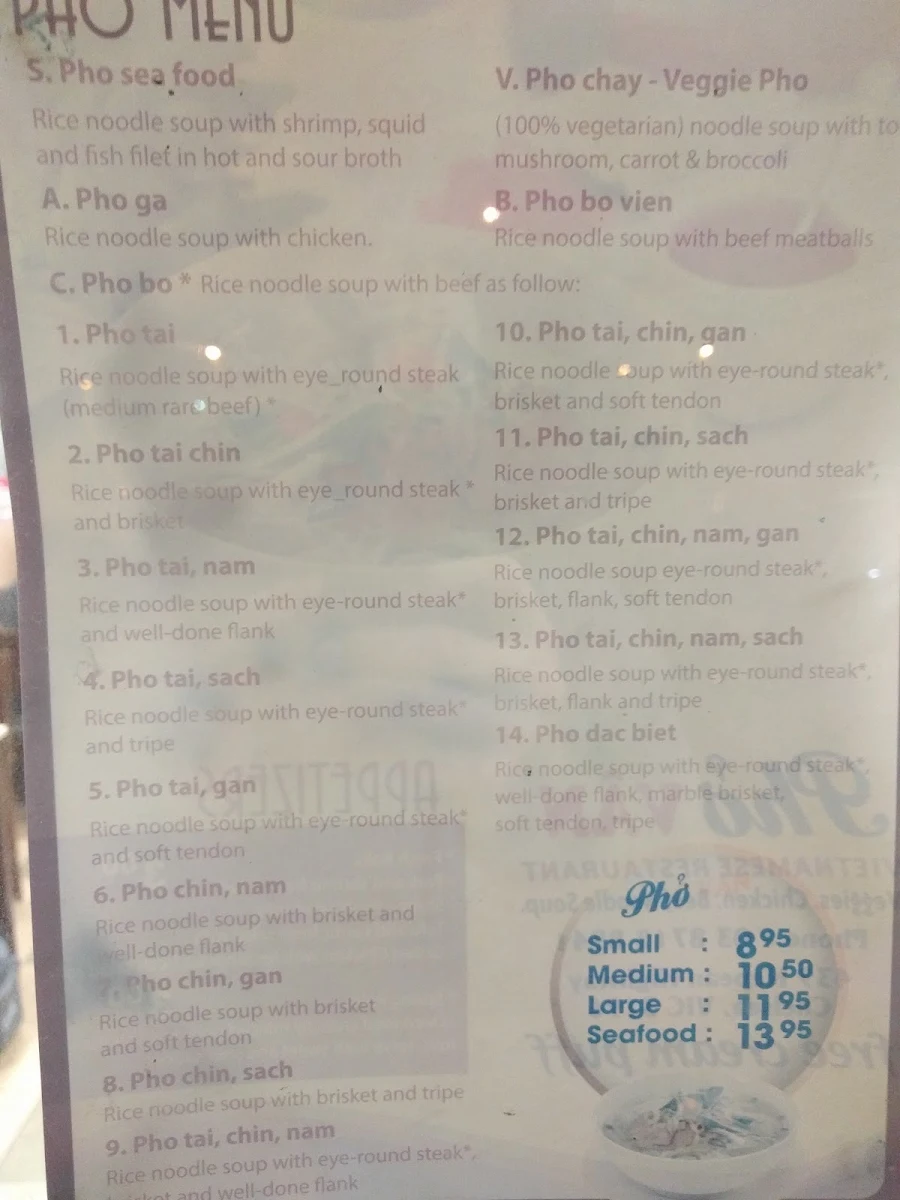 Menu, Pho Van