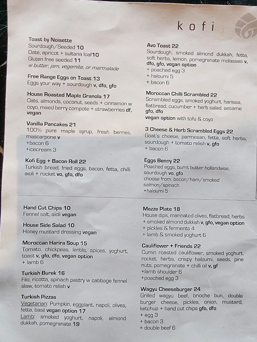 Menu, Kofi Beans
