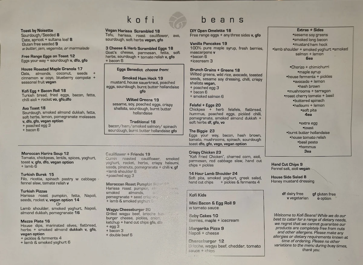 Menu, Kofi Beans