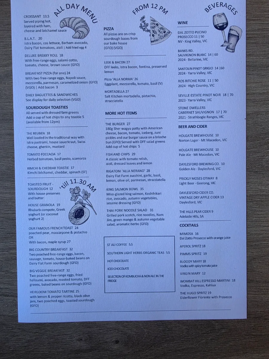 Menu, Wombat Hill House, Daylesford