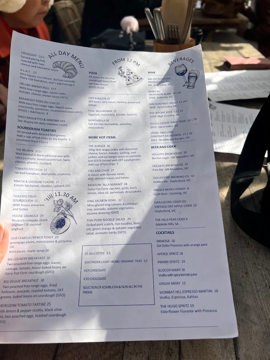 Menu, Wombat Hill House, Daylesford