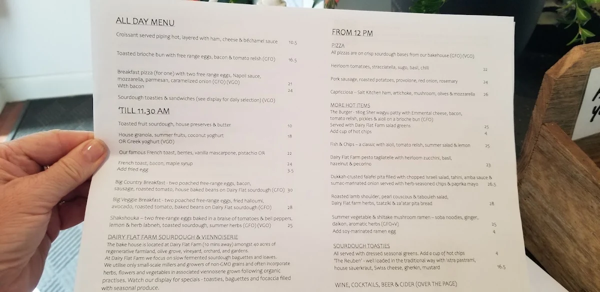 Menu, Wombat Hill House, Daylesford