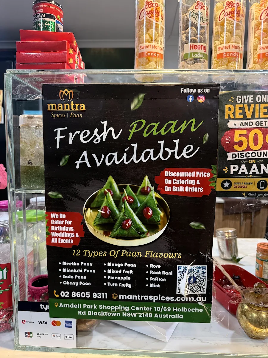 Menu, Mantra Paan & Cafe Wentworthville