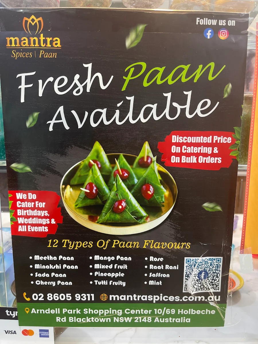 Menu, Mantra Paan & Cafe Wentworthville
