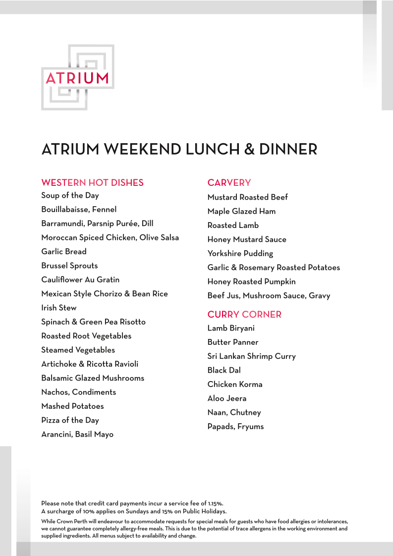 Menu, Atrium Buffet