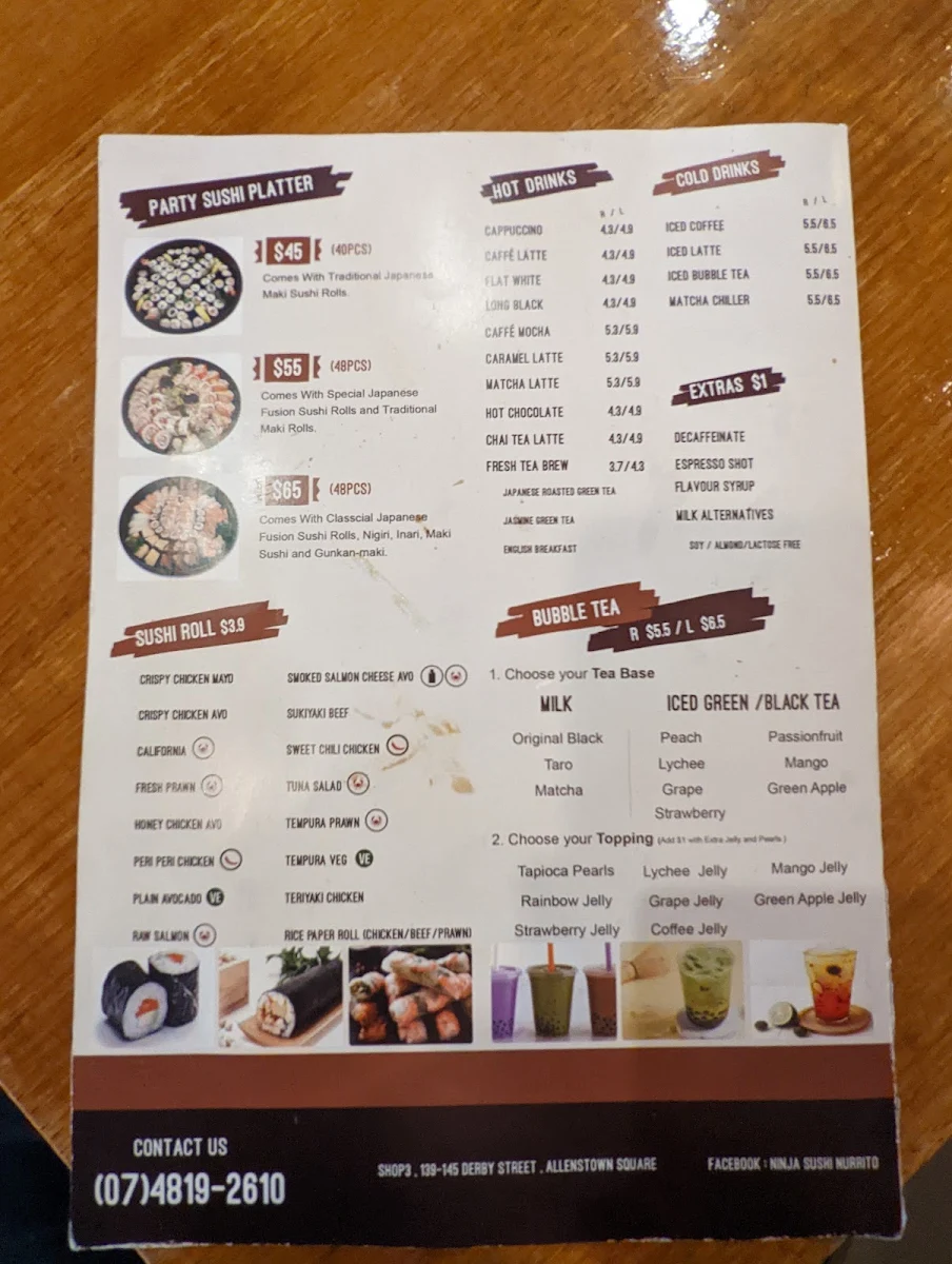 Menu, Ninja Sushi Burrito - Allenstown