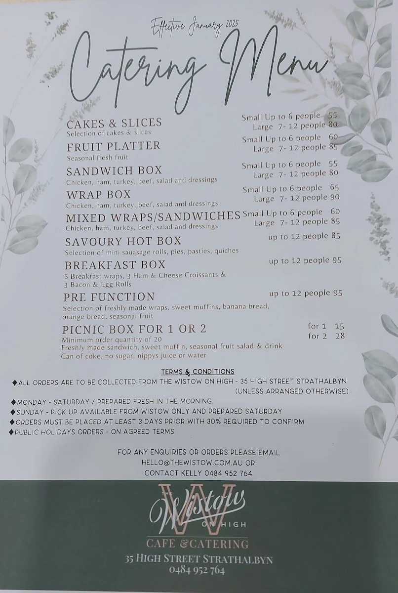 Menu, The Wistow Bakery & Cafe