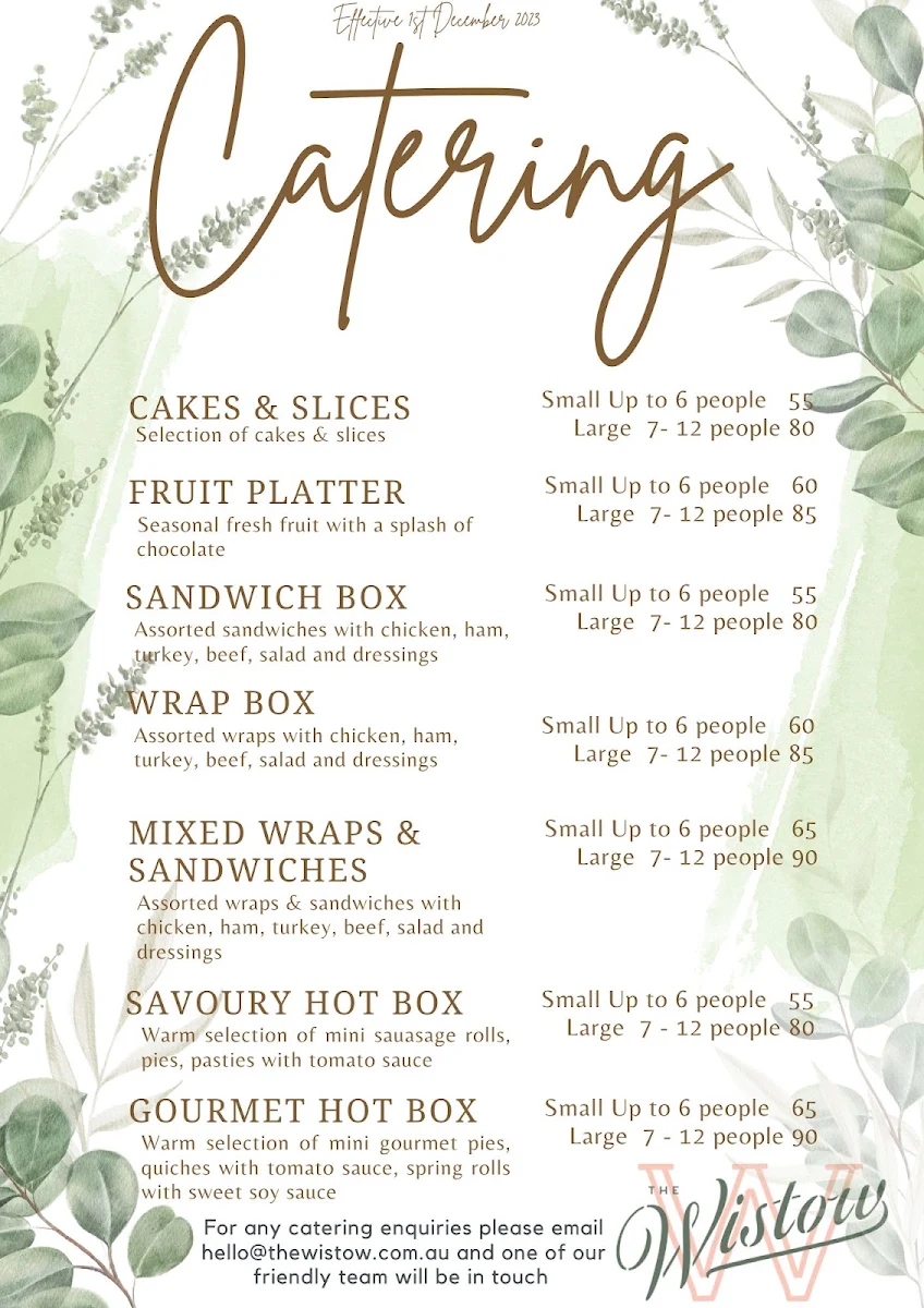 Menu, The Wistow Bakery & Cafe