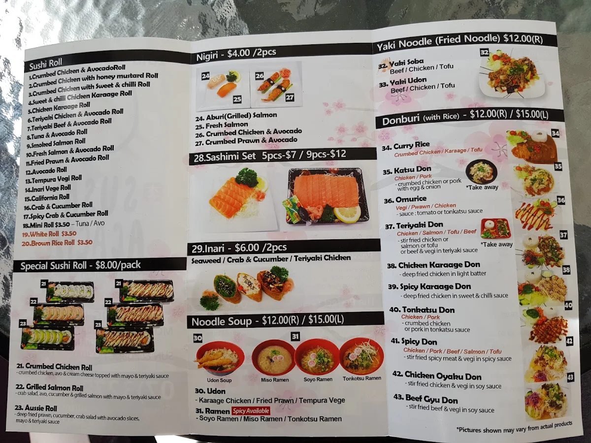 Menu, Sushi Acacia