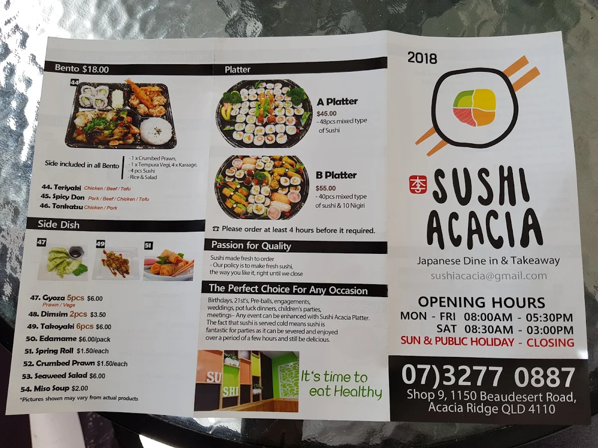 Menu, Sushi Acacia