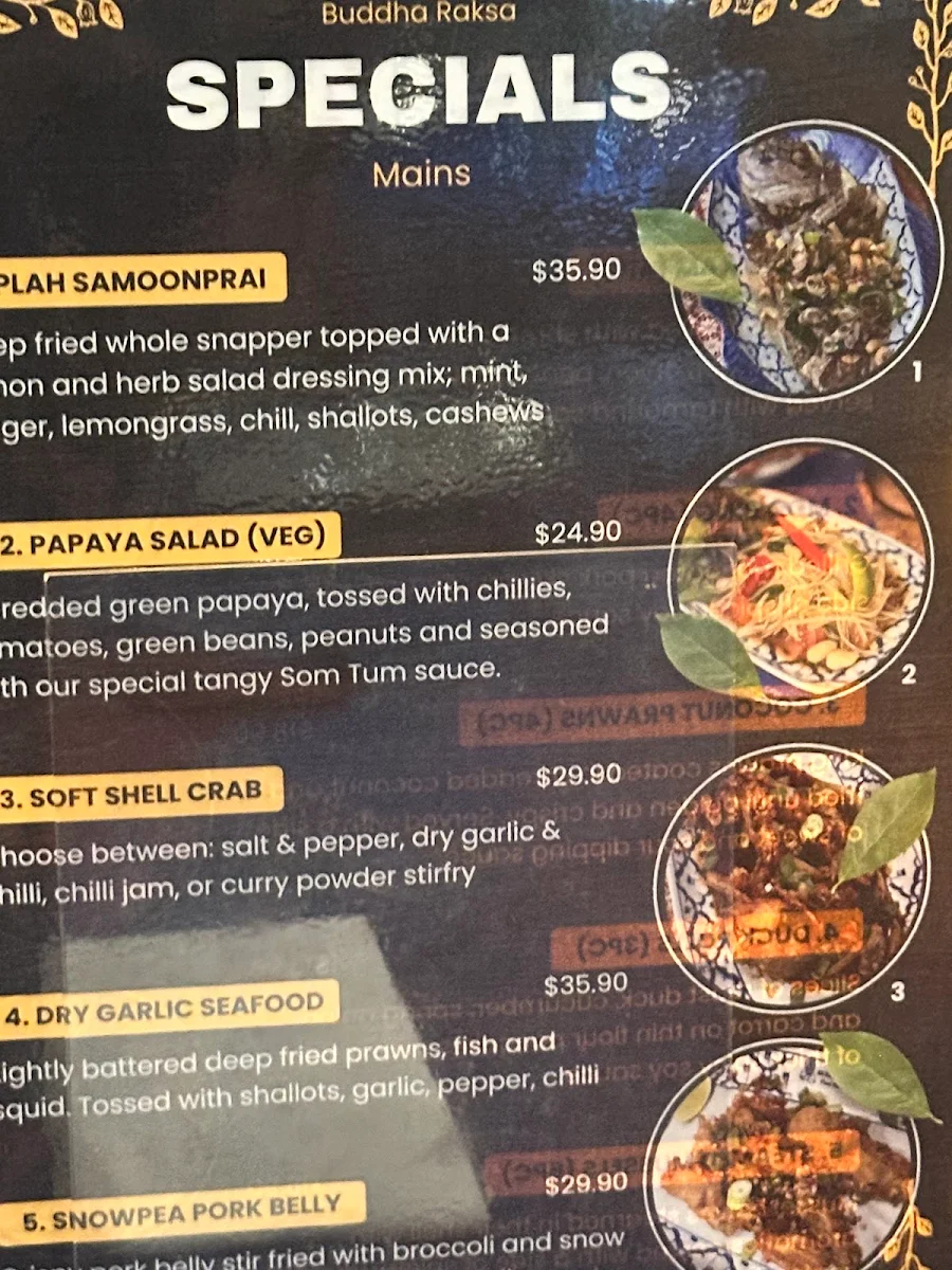 Menu, Buddha Raksa Thai Restaurant