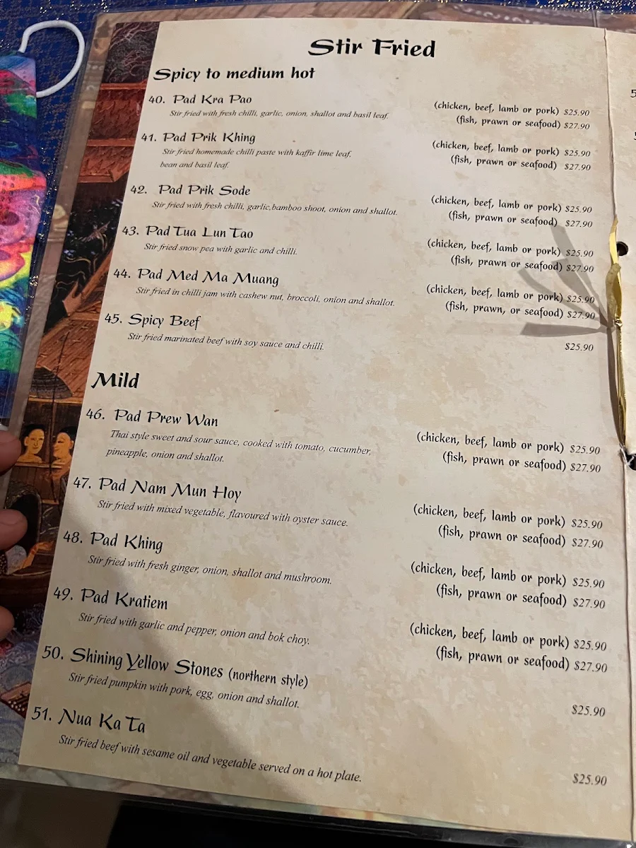 Menu, Buddha Raksa Thai Restaurant