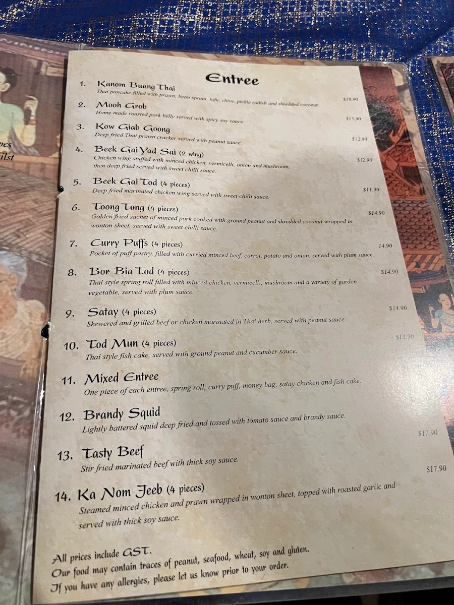 Menu, Buddha Raksa Thai Restaurant
