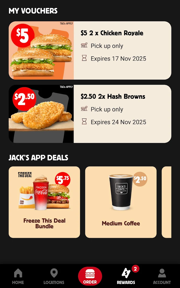 Menu, Hungry Jack's Burgers Dural