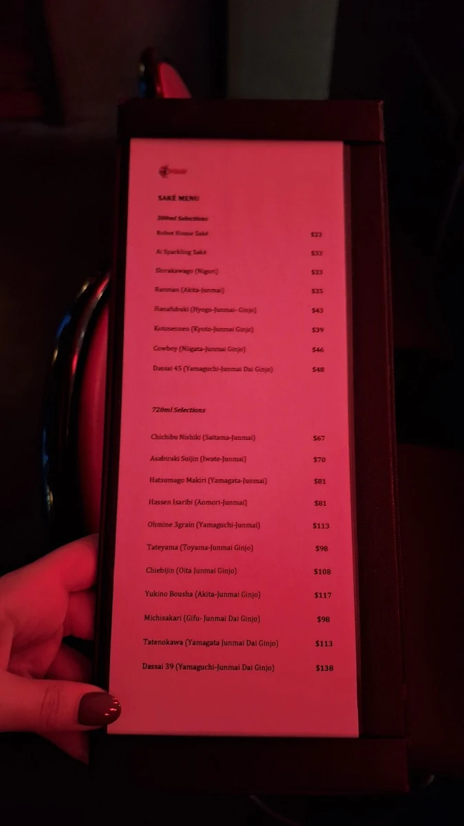 Menu, Robot Bar