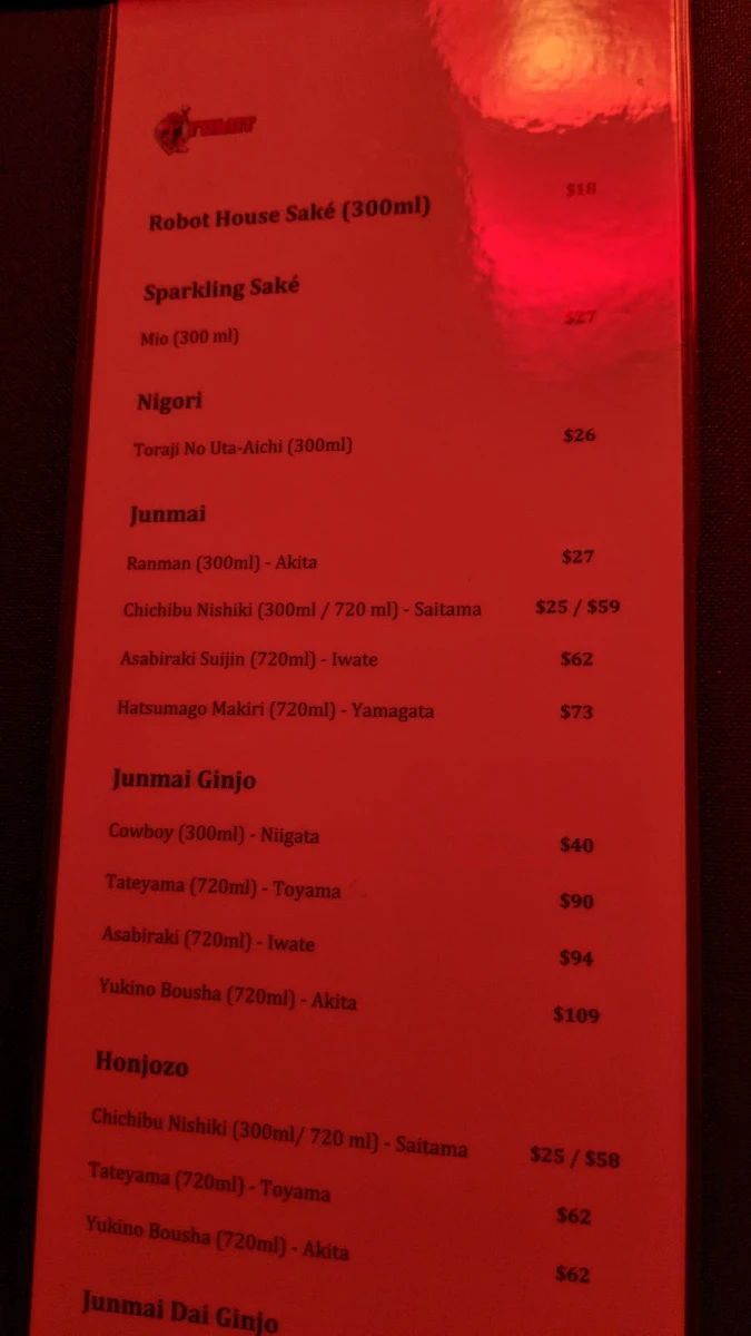 Menu, Robot Bar