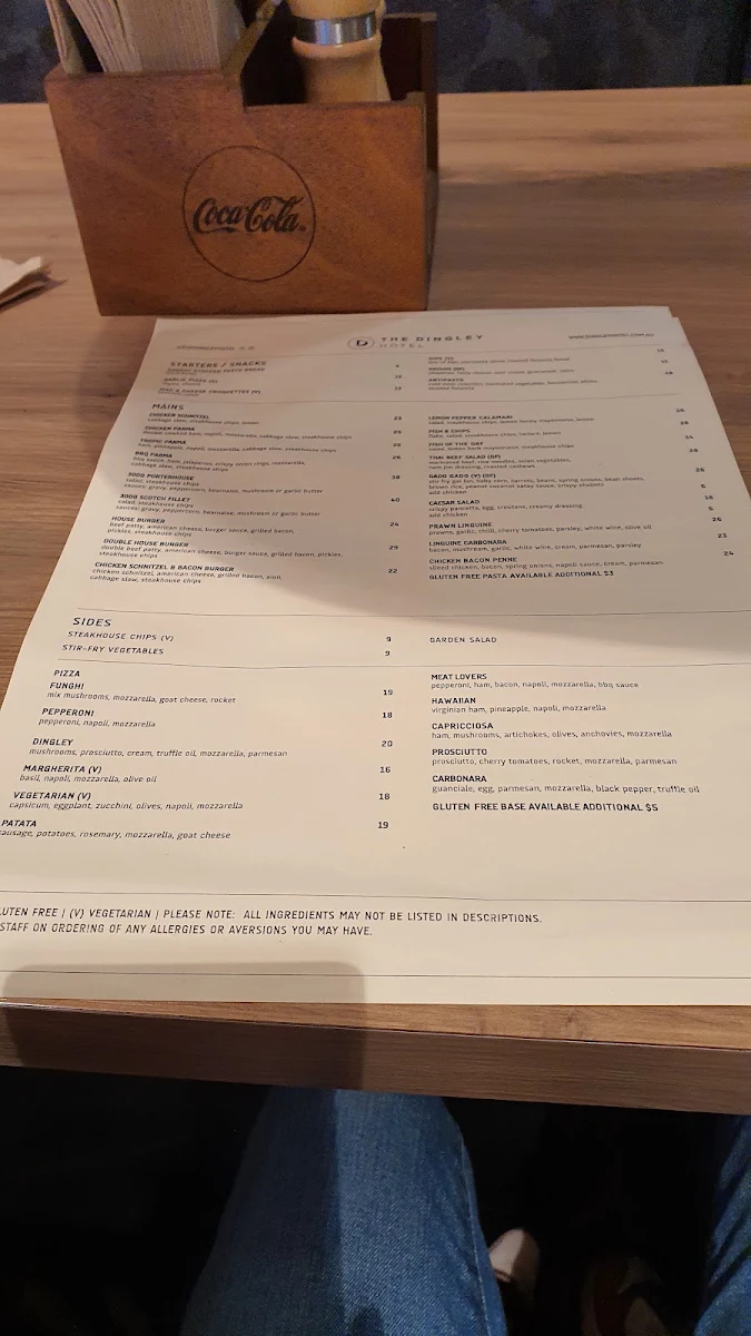 Menu, The Dingley Hotel