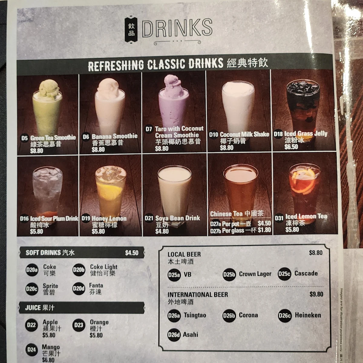Menu, China Bar Doncaster Road