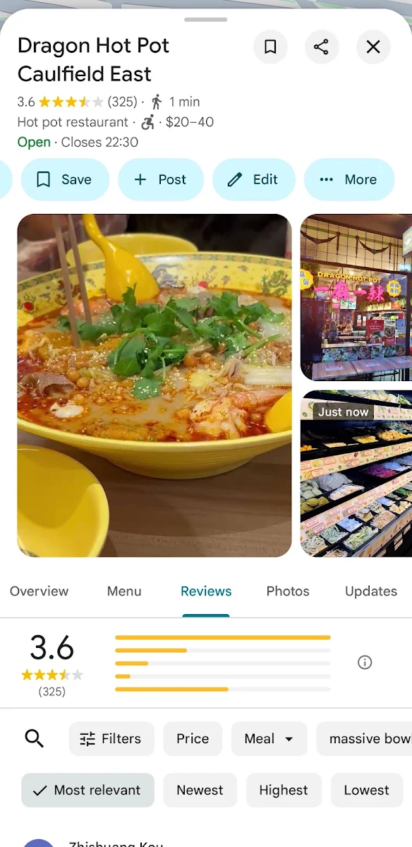 Menu, Dragon Hot Pot Caulfield East