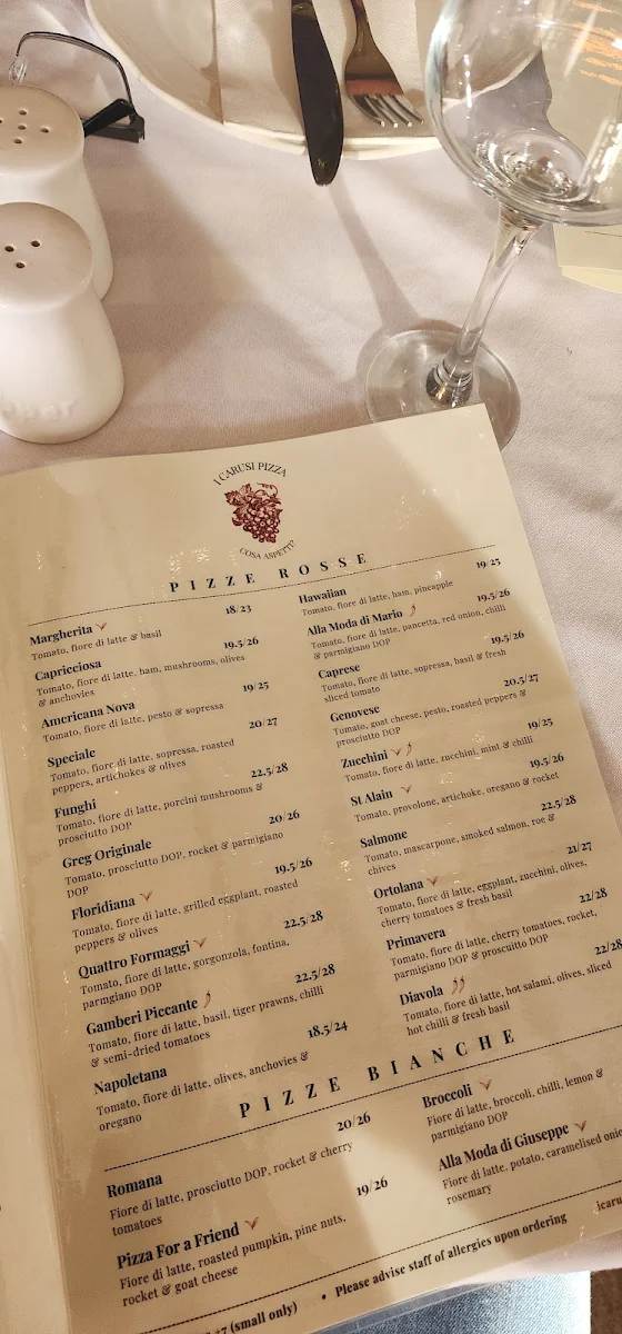 Menu, I Carusi Pizza