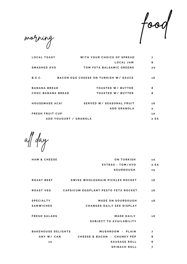 Menu, Little Eadie's Cafe