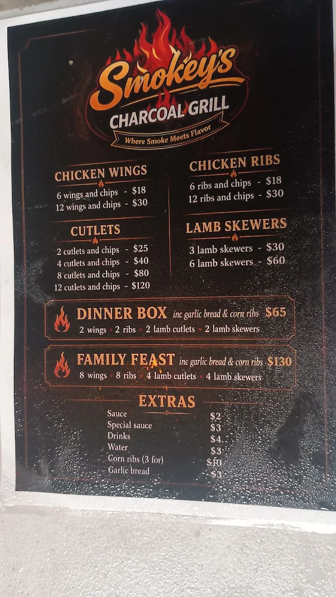 Menu, Smokey’s Charcoal Grill