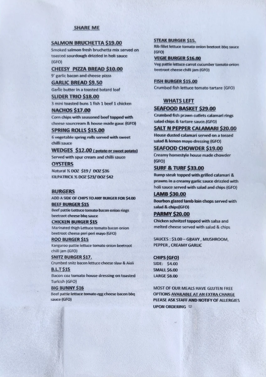 Menu, Black Bunny Cafe and Bar