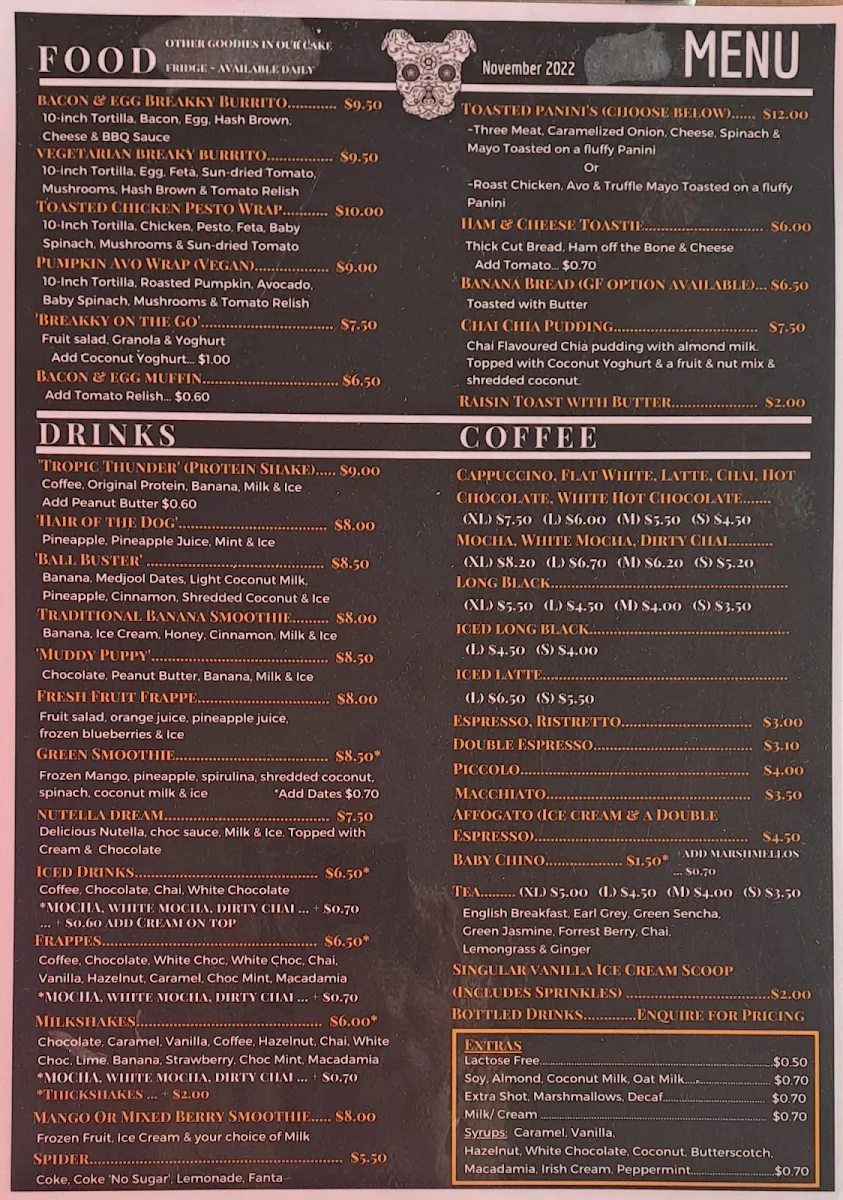 Menu, Fat Dogz Cafe - Hammett Street