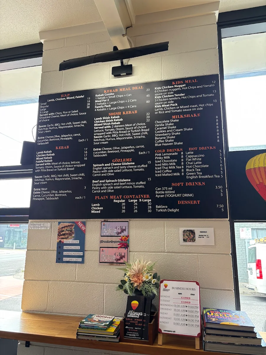 Menu, Alanya Kebab House