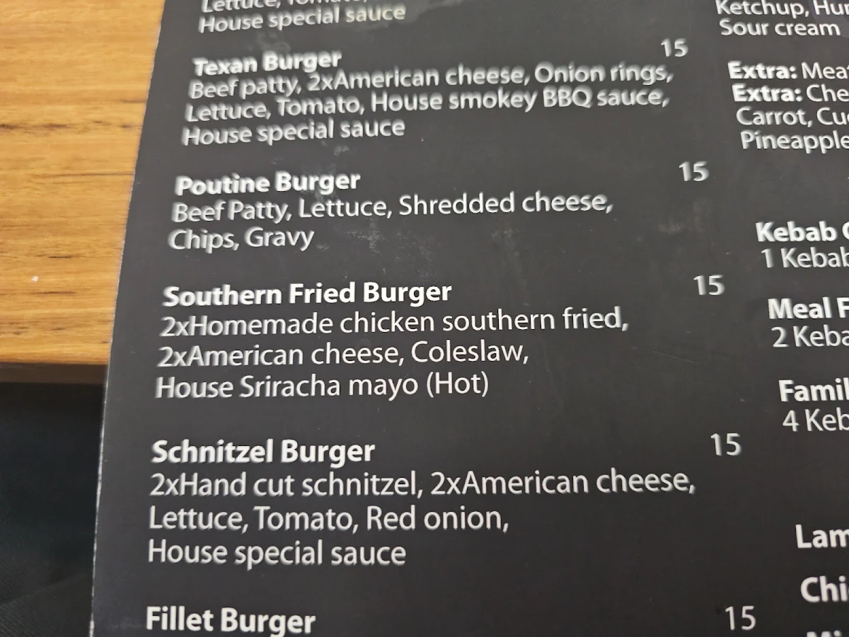 Menu, Alanya Kebab House