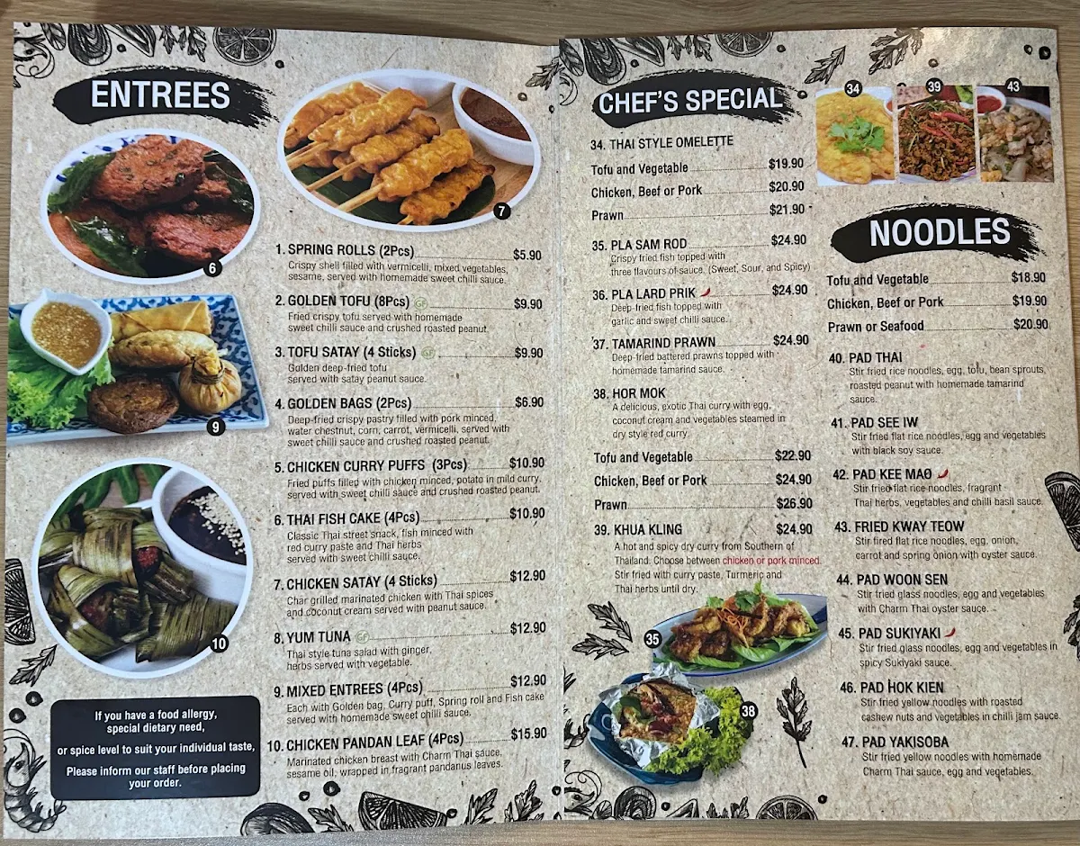 Menu, Charm Thai Wembley