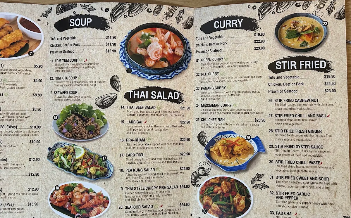 Menu, Charm Thai Wembley