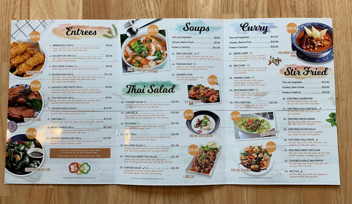 Menu, Charm Thai Wembley