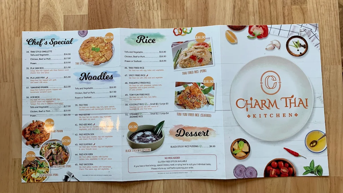 Menu, Charm Thai Wembley