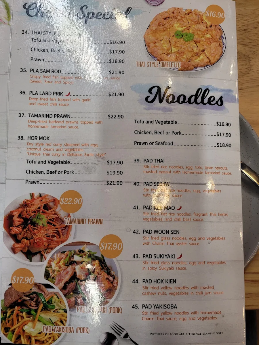 Menu, Charm Thai Wembley