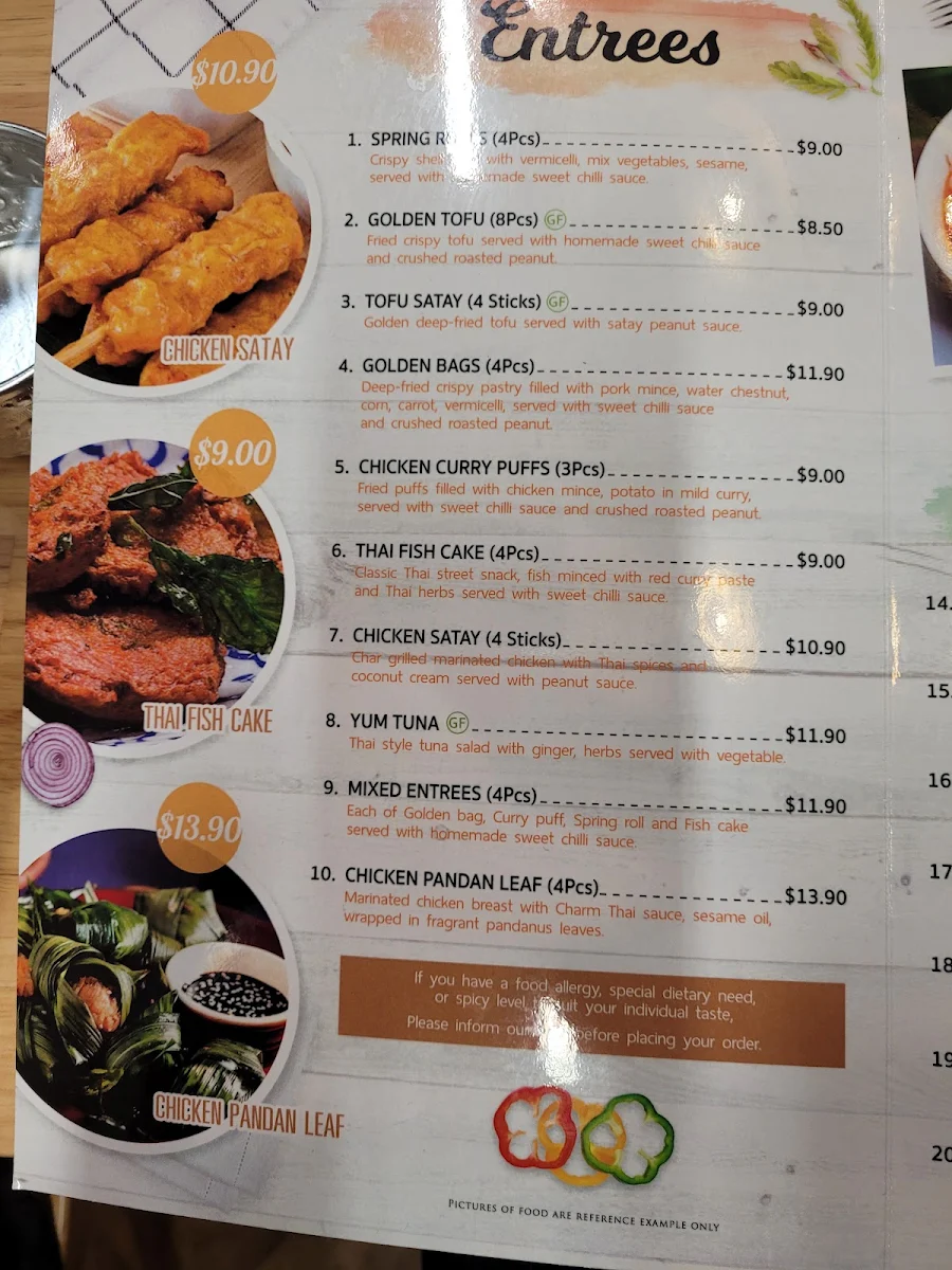 Menu, Charm Thai Wembley