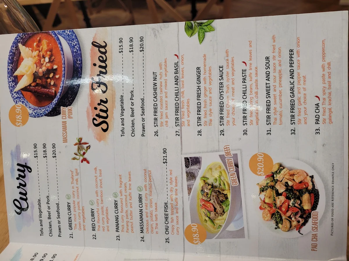 Menu, Charm Thai Wembley