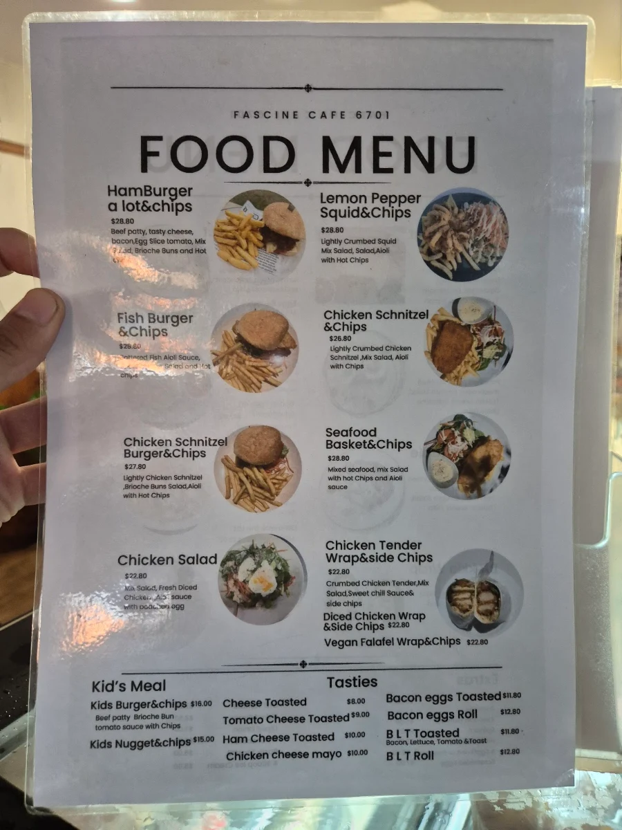 Menu, Fascine Café 6701