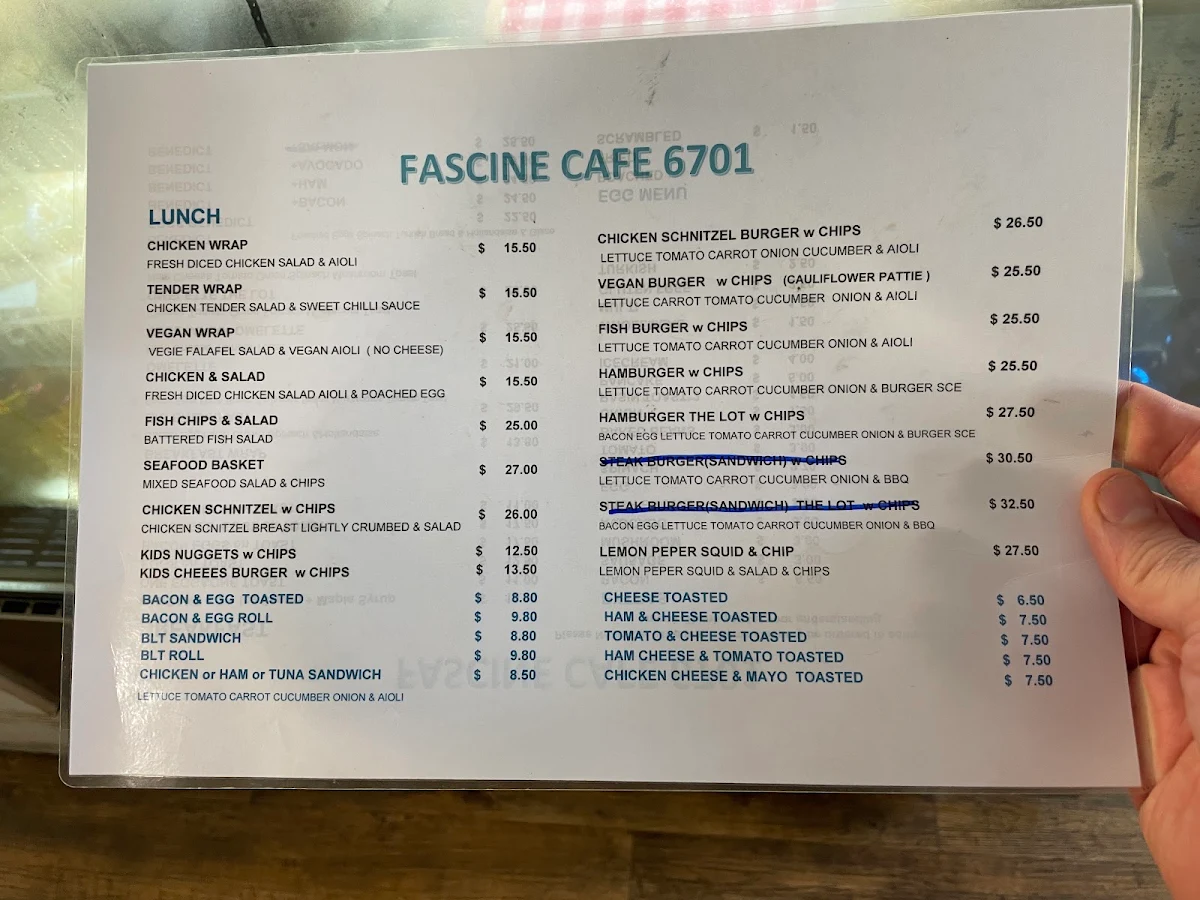 Menu, Fascine Café 6701