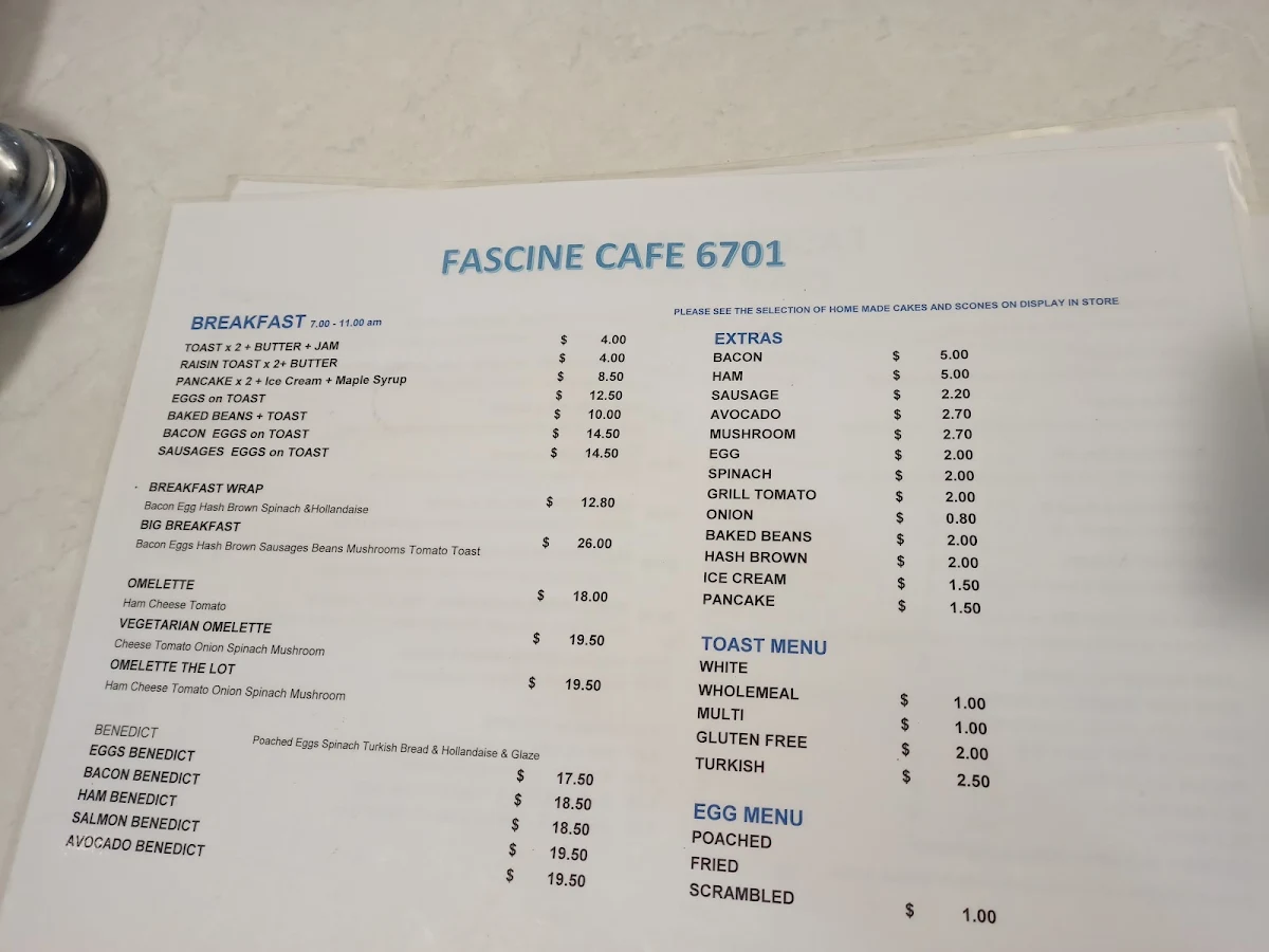 Menu, Fascine Café 6701