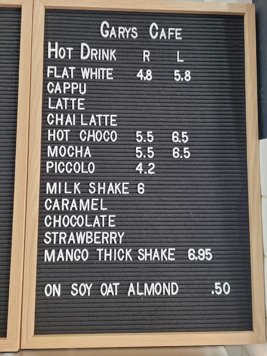 Menu, Gary's Cafe