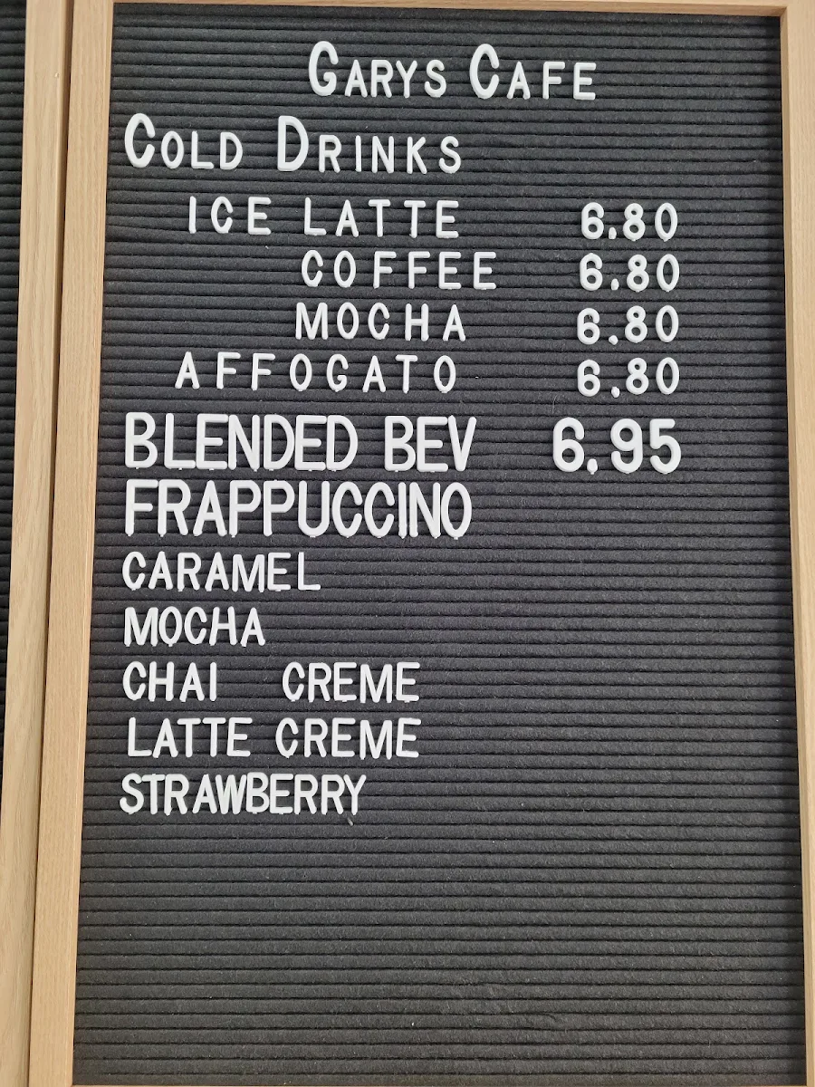 Menu, Gary's Cafe