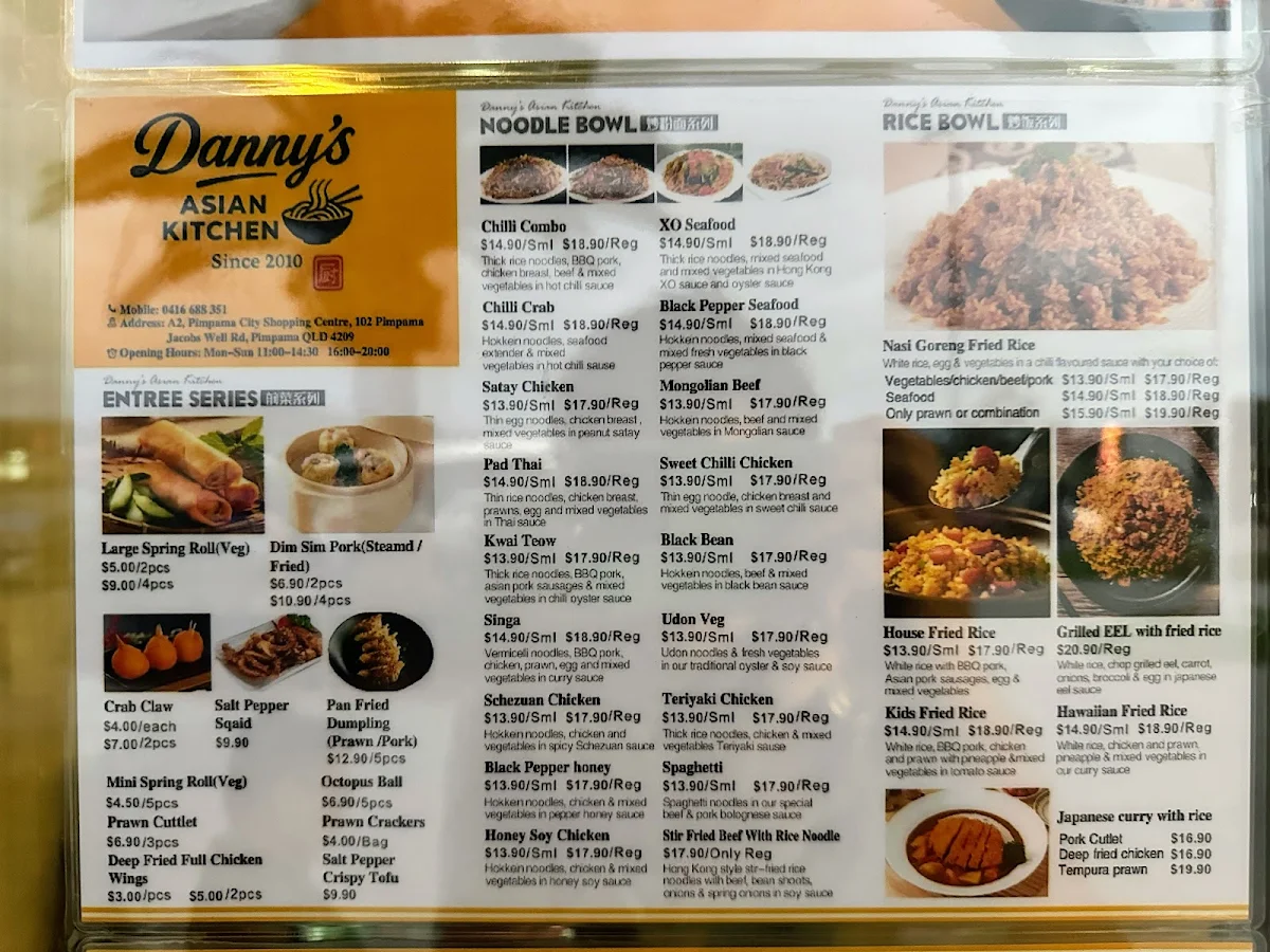 Menu, Danny’s Asian Kitchen