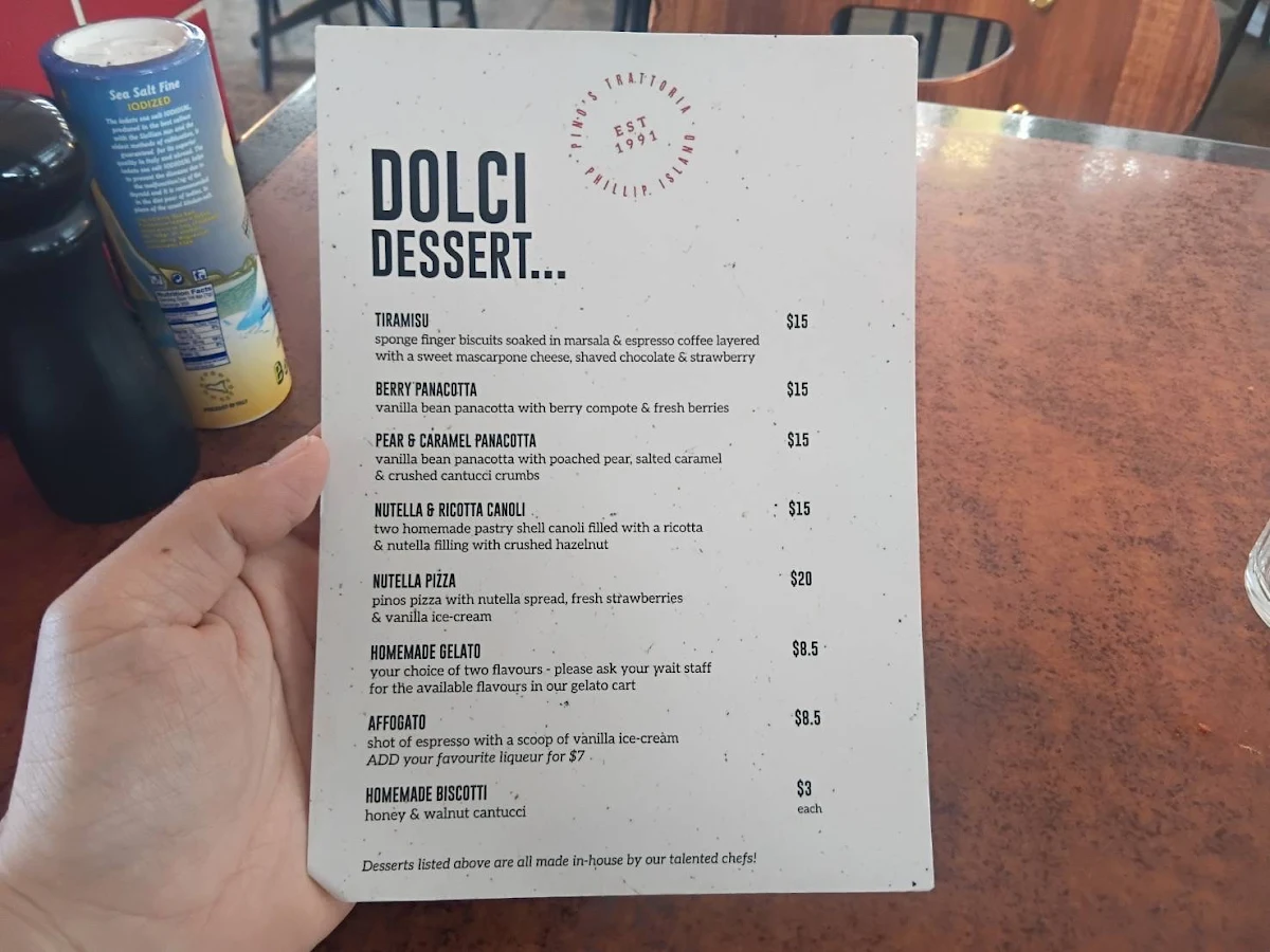 Menu, Pino's Trattoria