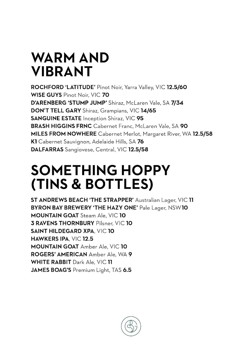 Menu, Bourke Street Green