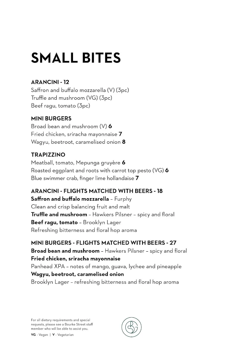 Menu, Bourke Street Green
