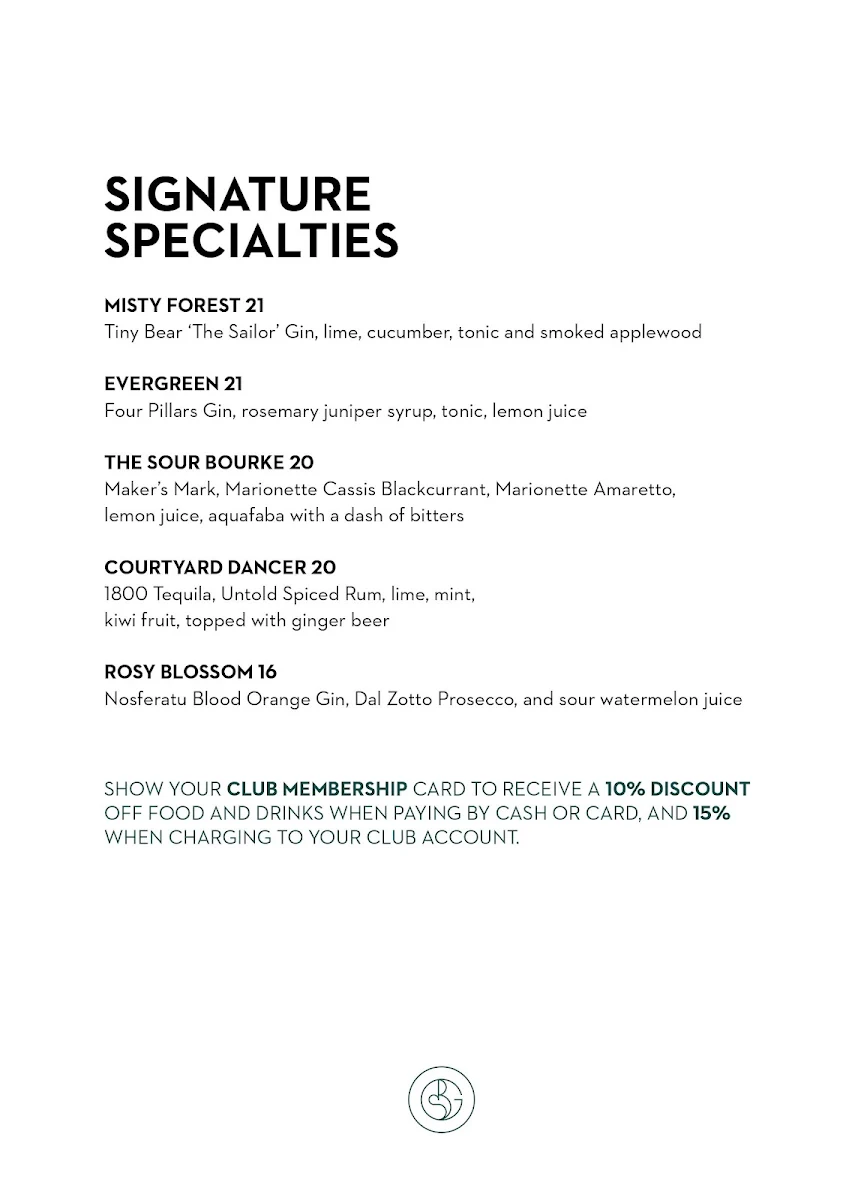 Menu, Bourke Street Green