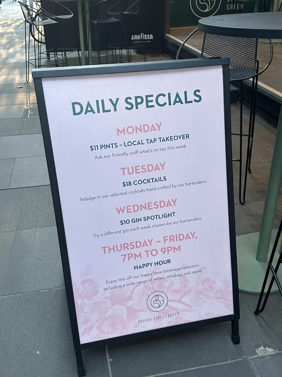Menu, Bourke Street Green