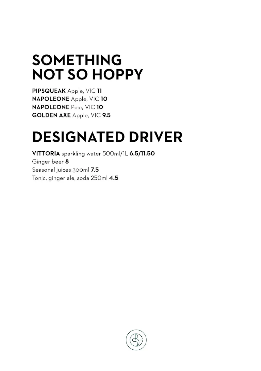 Menu, Bourke Street Green